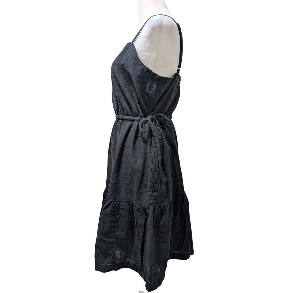 GAP Tiered Mini Dress Black Cotton Square Neck Drawstring Waist Pockets Tall M - Picture 5 of 12